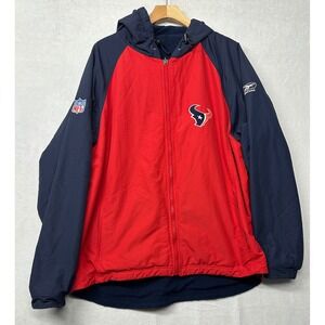 Reebok Houston Texans NFL Red Navy Full Zip Fleece Lined Hooded Jacket Mens L